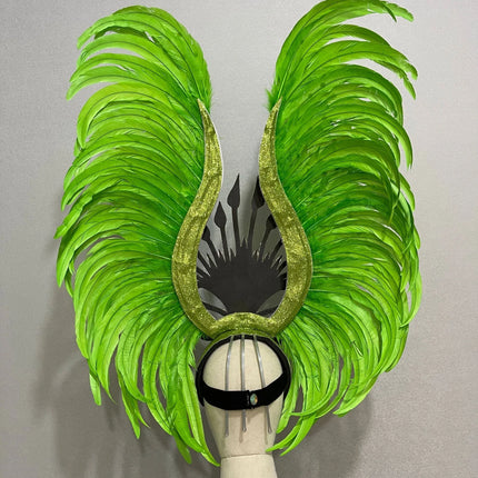 The Stardust Vertigo – Emerald Green Feathered Carnival & Samba Headdress