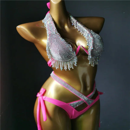 The Venus Vacation Classic Diamond Bikini – Heavy Shimmer Showgirl Swim Set