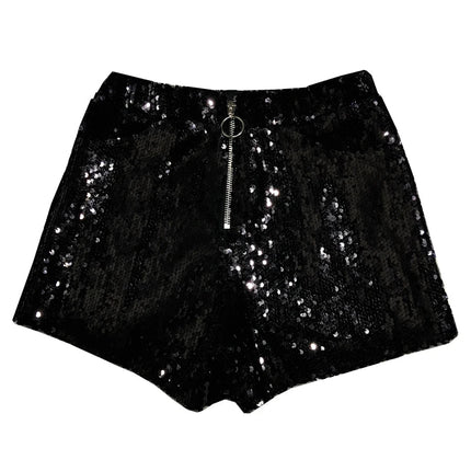 Sparkly Sequin High-Waisted O-Ring Zip Bodycon Shorts Stage Costume