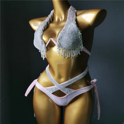 The Venus Vacation Classic Diamond Bikini – Heavy Shimmer Showgirl Swim Set