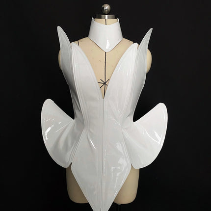 Laser Stage Costume Nightclub DJ Singer Future Technology Performance Clothes Leather Irregular Bodysuit Dress Show Rave Outfits