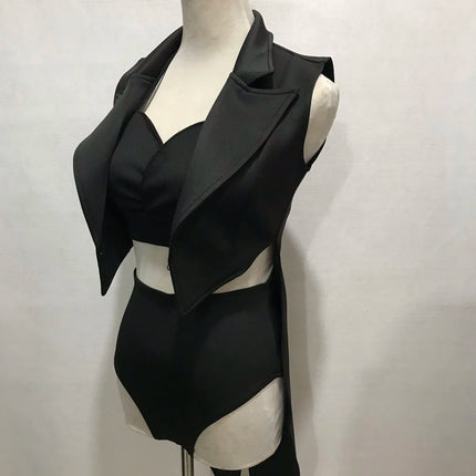 Female Jazz Dance Team Costume Black Yellow Bikini Tailcoat 3 Pieces Set Women Singer Nightclub Sexy Stage Wear Cosplay Outfits