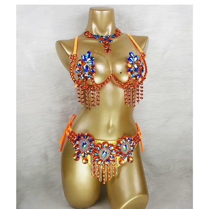 Sparkly Samba Carnival Stone Wire Bra, Belt & Necklace Three-Piece Costume Set