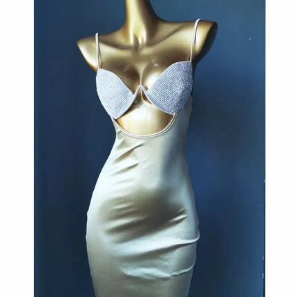 The Venus Vacation Rhinestone Mini Dress – Diamond Illusion Showgirl Costume