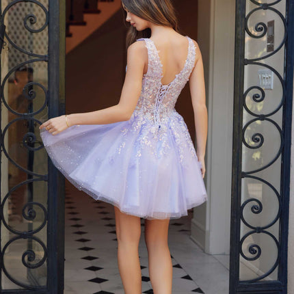 Nox Anabel H846 Short Glitter Sequin Applique A-Line Dress