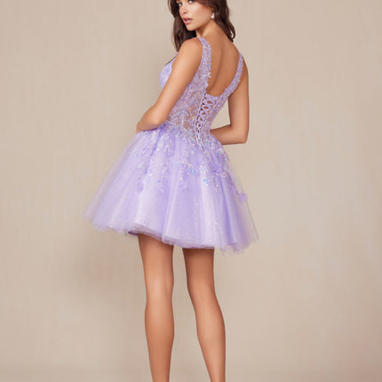 Nox Anabel H846 Short Glitter Sequin Applique A-Line Dress