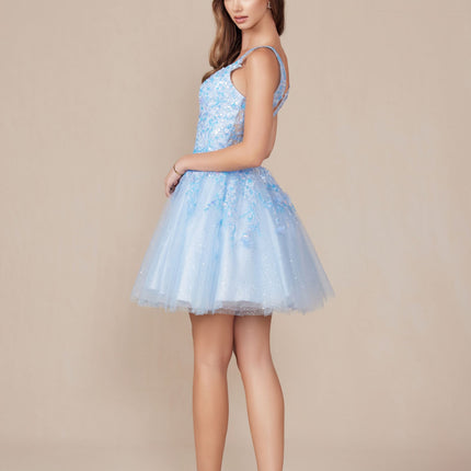 Nox Anabel H846 Short Glitter Sequin Applique A-Line Dress