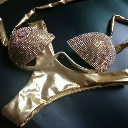 The Venus Vacation Classic Diamond Bikini – Heavy Shimmer Showgirl Swim Set