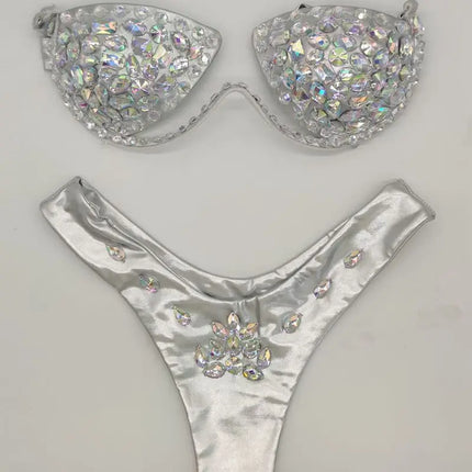 Luxury Rhinestone Performance Bikini Set – Shimmering Crystal Push-Up Stage Costume & Bling Two-Piece for GoGo Dancers, Festivals & Raves