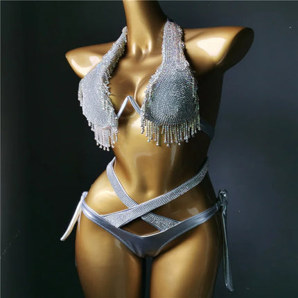 The Venus Vacation Classic Diamond Bikini – Heavy Shimmer Showgirl Swim Set