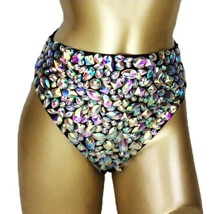 Handmade Samba Carnival AB Crystal Stone High-Waisted Performance Panties