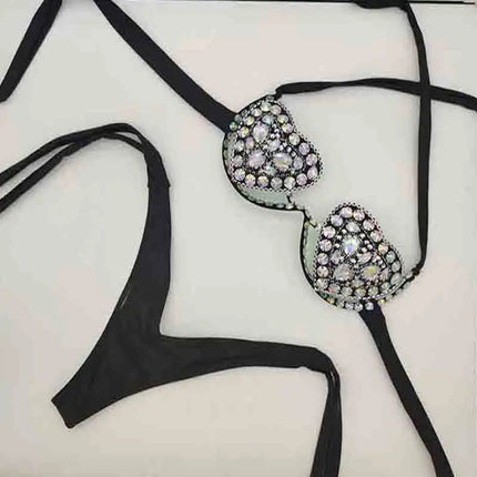 The Venus Vacation Deep-V Bikini – Luxe Rhinestone Embellished Showgirl Swim Set