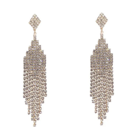 Vintage Crystal Tassel Drop Earrings – Elegant Geometric Multi-Strand Statement Earrings for Weddings, Galas & Evening Wear