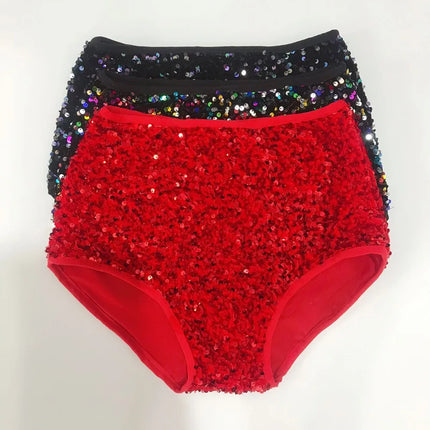 High-Waist Sequined Disco Briefs & Stage Performance Hot Pants