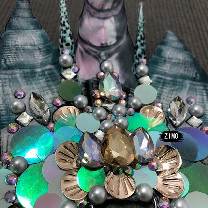 Emerald Green Rhinestone Sequin Mermaid Gown & Crown Stage Performance Costume Set