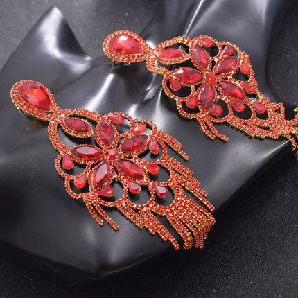 Sparkly Glass Crystal Statement Drop Earrings Stage Performance Jewelry
