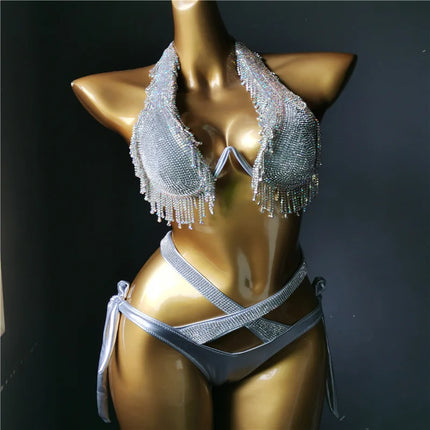 The Venus Vacation Classic Diamond Bikini – Heavy Shimmer Showgirl Swim Set
