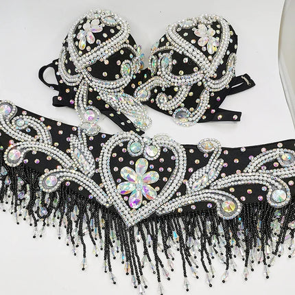 The Stardust Oasis Sirena – Deluxe Crystal & Beaded Belly Dance Bra & Belt 2-Piece Costume Set