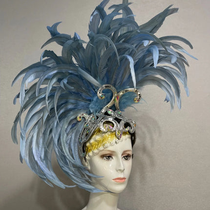 The Stardust Mirage – Exquisite Blue Feathered Samba Carnival Headdress