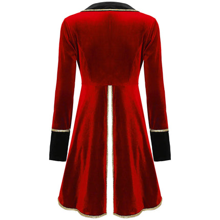 Velvet Circus Ringmaster Gold-Trimmed Swallow-Tail Blazer Coat