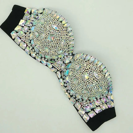 Premium All-Over Rhinestone Glamour Set – High-Brilliance Crystal Costume Top & Belt Set for Showgirls, GoGo Dancers & Raves