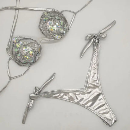 The Venus Vacation Hollow-Out Bikini – Diamond Lattice Showgirl Swim Set