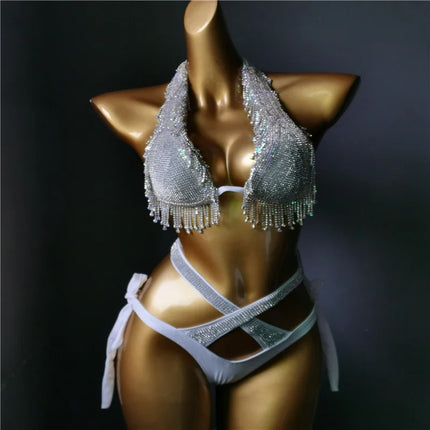 The Venus Vacation Classic Diamond Bikini – Heavy Shimmer Showgirl Swim Set