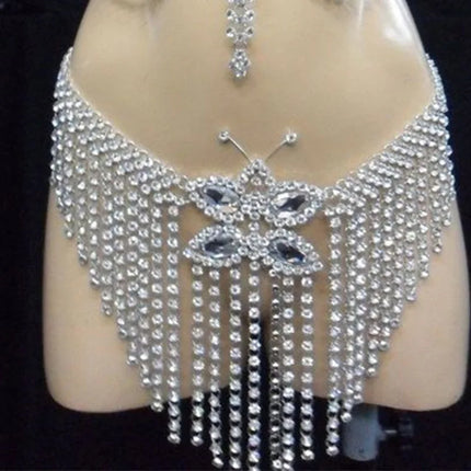 Dazzling Crystal Bra Chain & Catwalk Tassel Body Jewelry Set