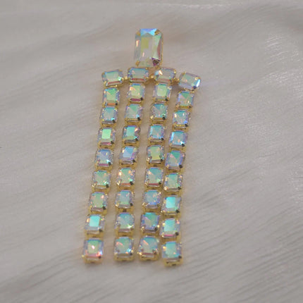 Sparkly 5.2" Glass Crystal Dangle Earrings Drag Queen Stage Jewelry