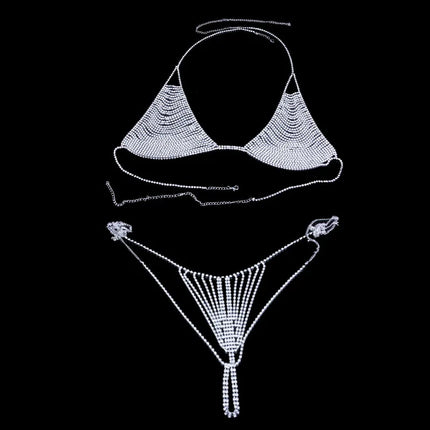 Luxury Rhinestone Bikini Body Chain Set – Shimmering Crystal Harness Bra & Thong Set for Festivals, Raves & Exotic Clubwear