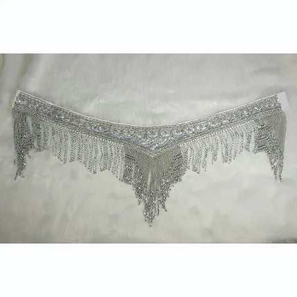 Sparkly Sequin Belly Dance Hip Scarf Wrap Belt with Beaded Tassel Waist Chain