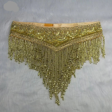Sparkly Sequin Belly Dance Hip Scarf Wrap Belt with Beaded Tassel Waist Chain