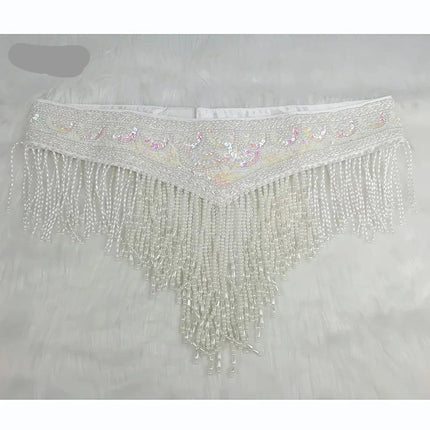Sparkly Sequin Belly Dance Hip Scarf Wrap Belt with Beaded Tassel Waist Chain