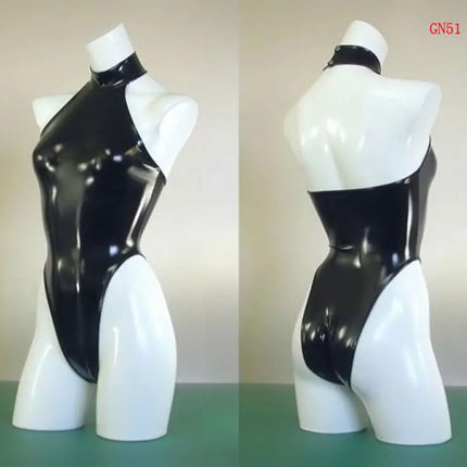 High Cut Halter Neck Shiny PVC & Matte Latex Stage Dance Bodysuit Costume