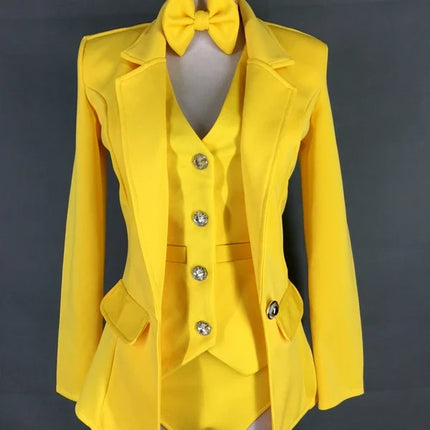 Red Yellow Blazer Vest 3 Piece Set Women Jazz Dance Team Performance Clothes Singer Bar Concert Nightclub Party Dance Costume