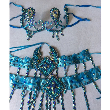 Sparkly Samba Carnival Rainbow Stone Wire Bra & Belt Two-Piece Costume Set