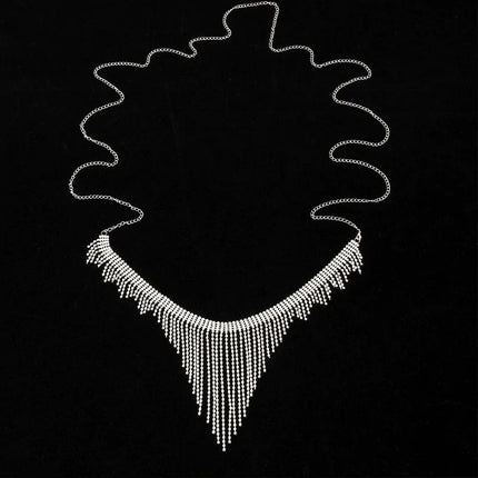Geometric Rhinestone Tassel Thong Body Chain – Luxury Crystal Lingerie & Shimmering Waist Harness for Raves, Festivals & Beachwear
