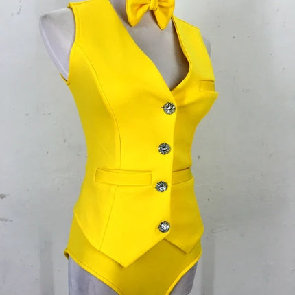 Red Yellow Blazer Vest 3 Piece Set Women Jazz Dance Team Performance Clothes Singer Bar Concert Nightclub Party Dance Costume
