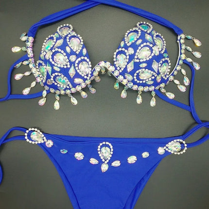 Sparkling Rhinestone Tassel Costume Bikini Set – Shimmering Crystal Fringe Bra & Belt Set for GoGo Dancers, Raves & Stage Performances