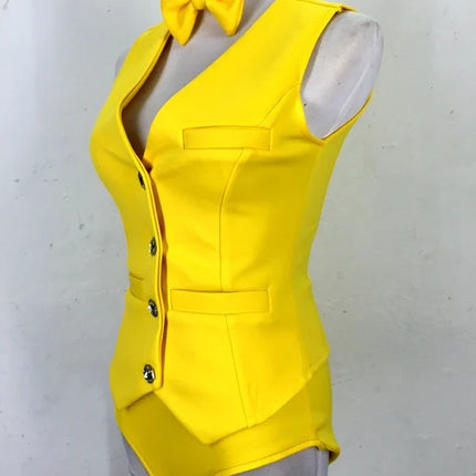 Red Yellow Blazer Vest 3 Piece Set Women Jazz Dance Team Performance Clothes Singer Bar Concert Nightclub Party Dance Costume