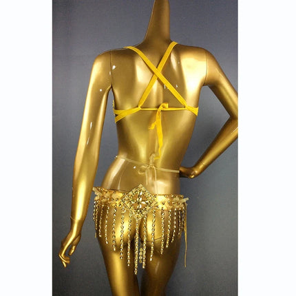 Sparkly Samba Carnival Rainbow Stone Wire Bra & Belt Two-Piece Costume Set