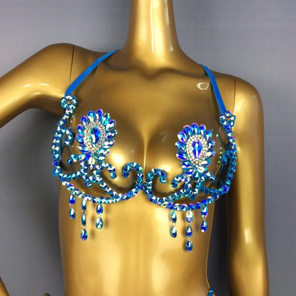 Sparkly Samba Carnival Rainbow Stone Wire Bra & Belt Two-Piece Costume Set