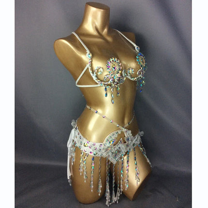 Sparkly Samba Carnival Rainbow Stone Wire Bra & Belt Two-Piece Costume Set