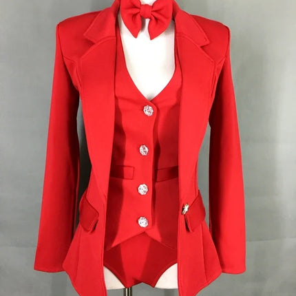 Red Yellow Blazer Vest 3 Piece Set Women Jazz Dance Team Performance Clothes Singer Bar Concert Nightclub Party Dance Costume