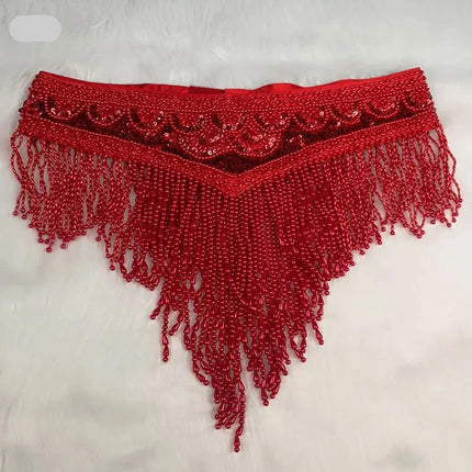 Sparkly Sequin Belly Dance Hip Scarf Wrap Belt with Beaded Tassel Waist Chain