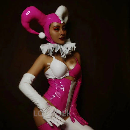 Pink Faux Leather Bikini, Furry Horns & Thigh-High Leg Covers 4-Piece Cosplay Stage Costume Set