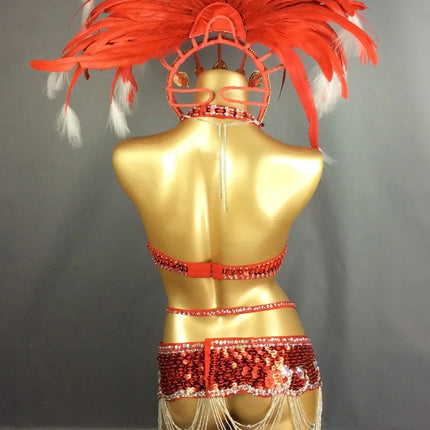 Samba Queen Rio Carnival Costume Set with Feather Headdress & Accessories