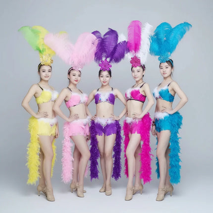 Deluxe Feather Flower Backboard Showgirl Performance Set