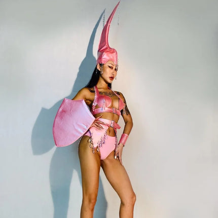 Crystal & PU Leather Roleplay Dance Costume Set