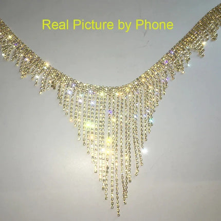 Geometric Rhinestone Tassel Thong Body Chain – Luxury Crystal Lingerie & Shimmering Waist Harness for Raves, Festivals & Beachwear